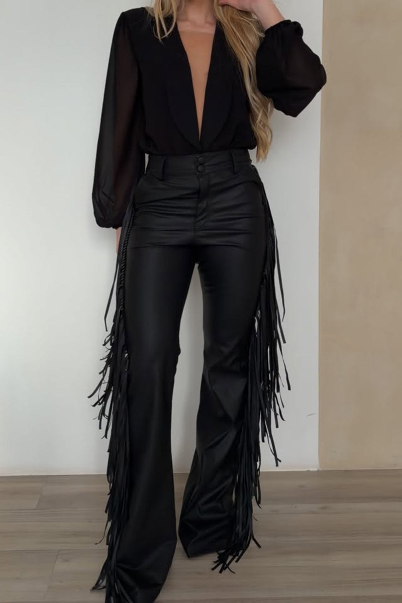 Pantalon en cuir tendance drapé sur le côté pour femme
