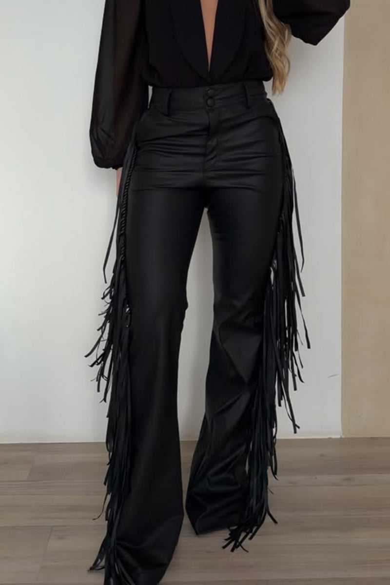 Pantalon en cuir tendance drapé sur le côté pour femme