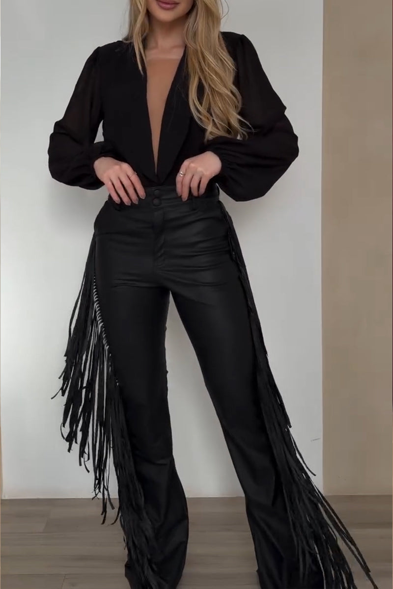 Pantalon en cuir tendance drapé sur le côté pour femme