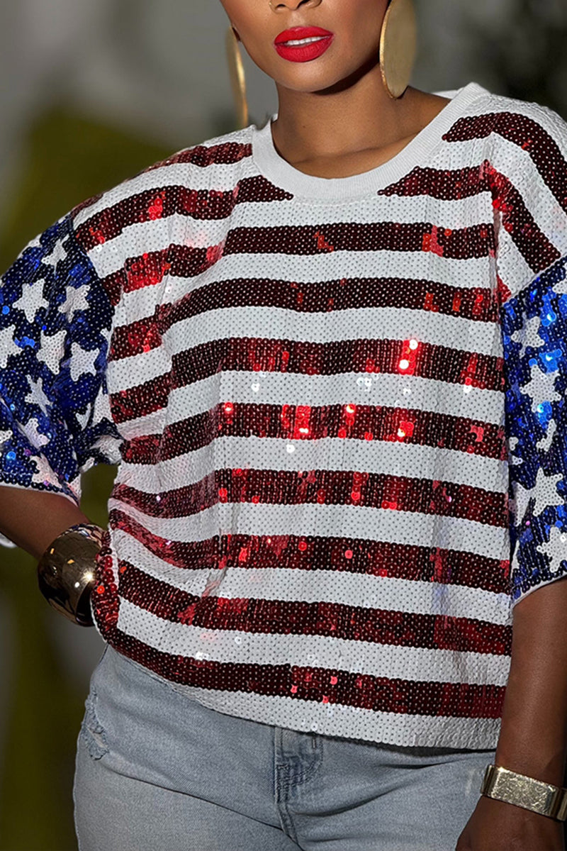 T-shirt ample et décontracté à paillettes pour femme