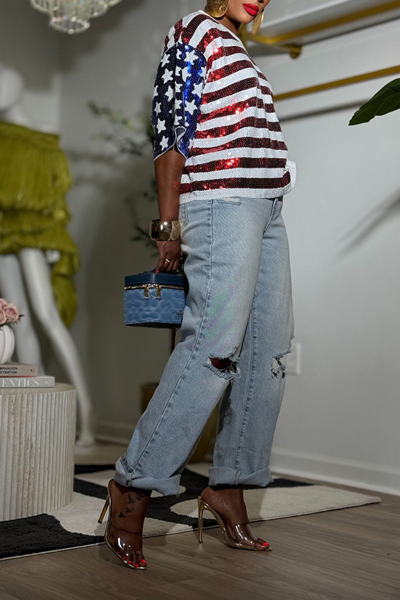 T-shirt ample et décontracté à paillettes pour femme