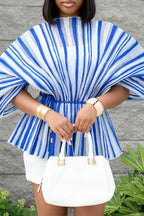 Haut élégant et décontracté plissé à la taille, style color block pour femme