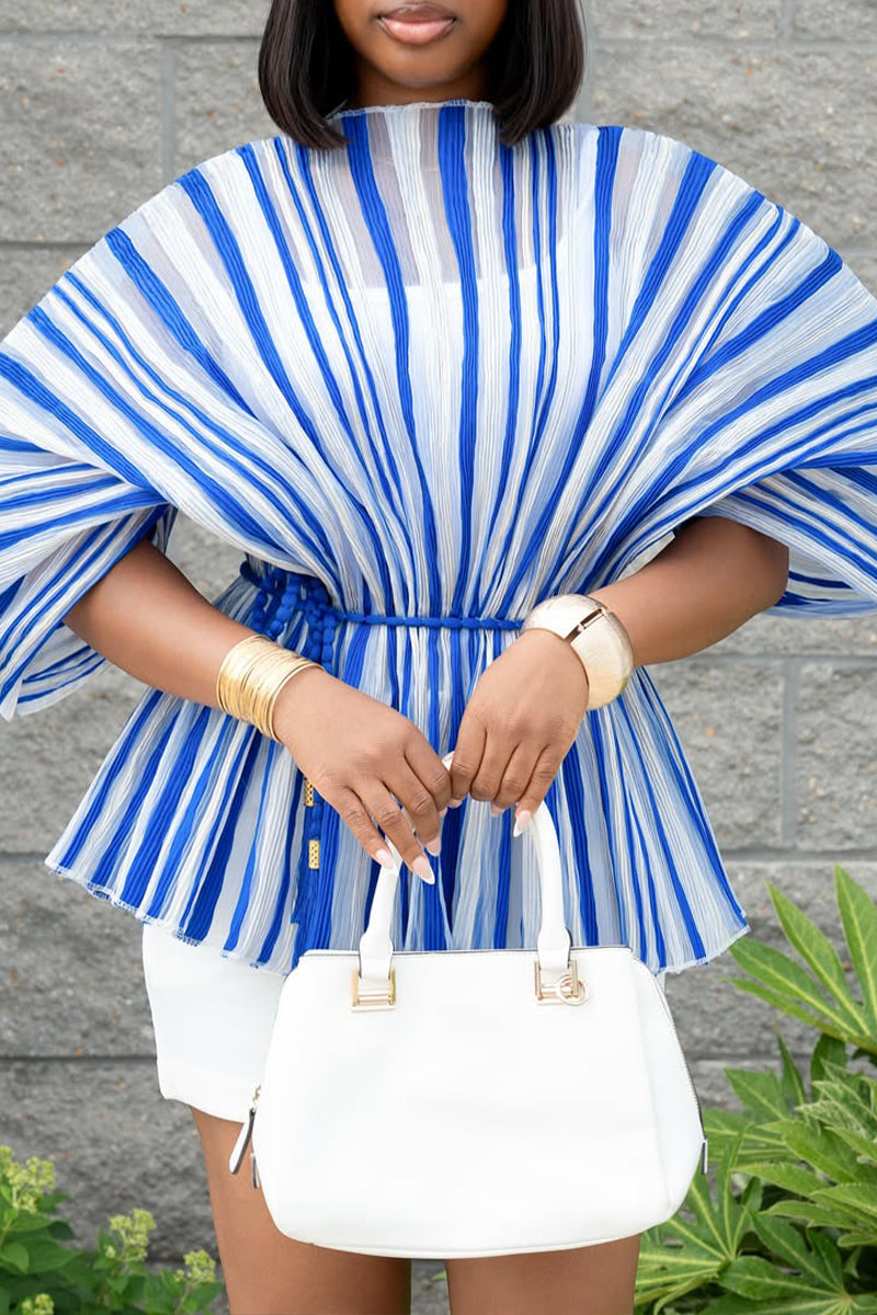 Haut élégant et décontracté plissé à la taille, style color block pour femme