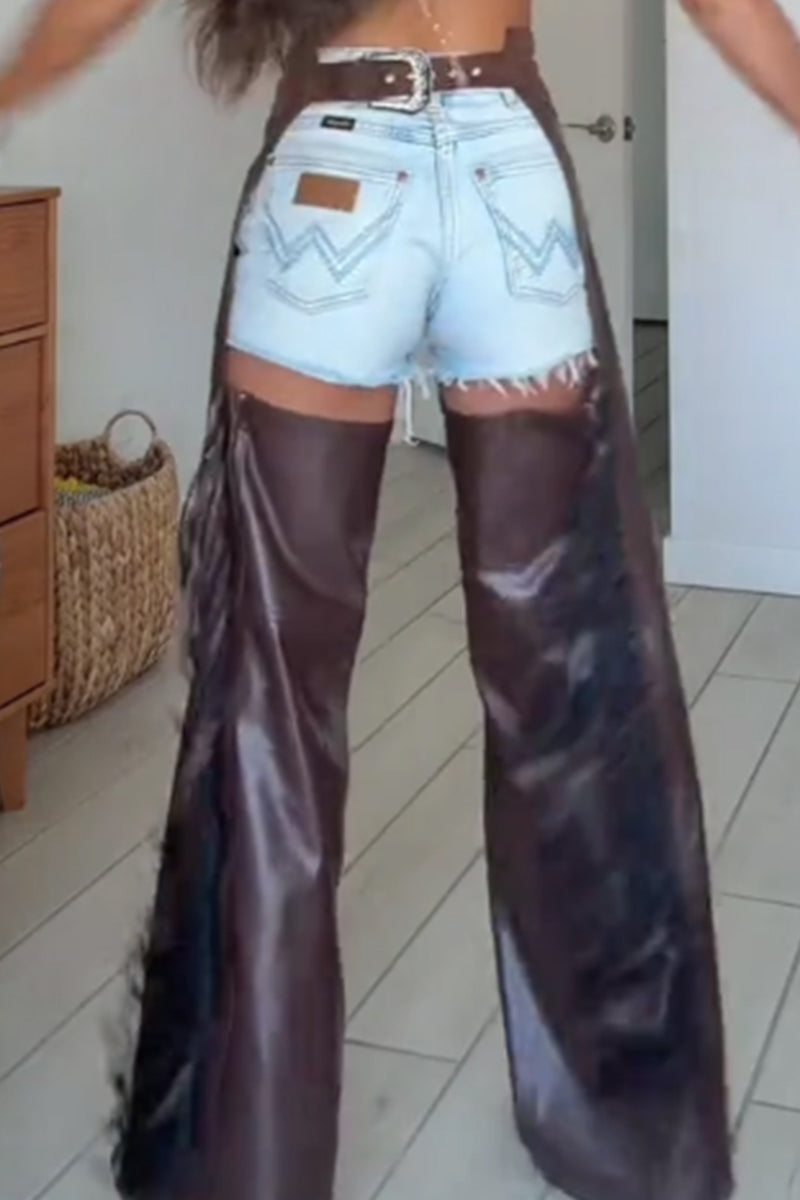 Pantalon large évidé à pompons Y2K pour femmes (le short en jean n'est pas à vendre)