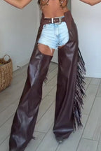 Pantalon large évidé à pompons Y2K pour femmes (le short en jean n'est pas à vendre)