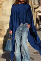 Haut en satin ample et irrégulier à col rond pour femme