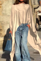 Haut en satin ample et irrégulier à col rond pour femme