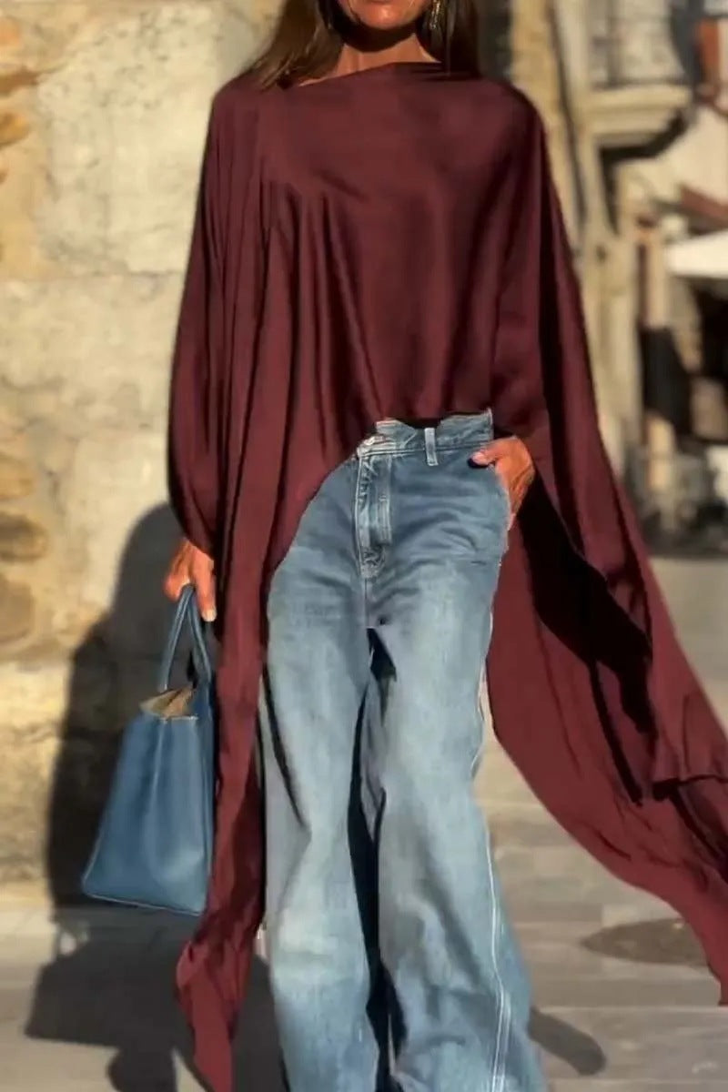 Haut en satin ample et irrégulier à col rond pour femme