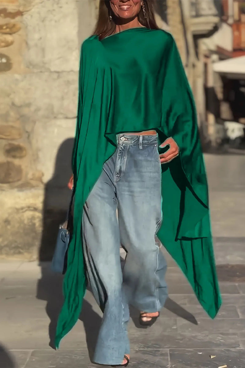 Haut en satin ample et irrégulier à col rond pour femme