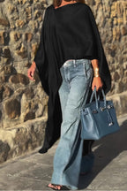 Haut en satin ample et irrégulier à col rond pour femme
