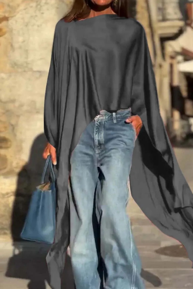 Haut en satin ample et irrégulier à col rond pour femme