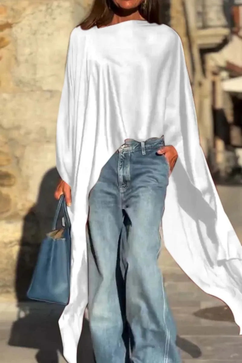 Haut en satin ample et irrégulier à col rond pour femme