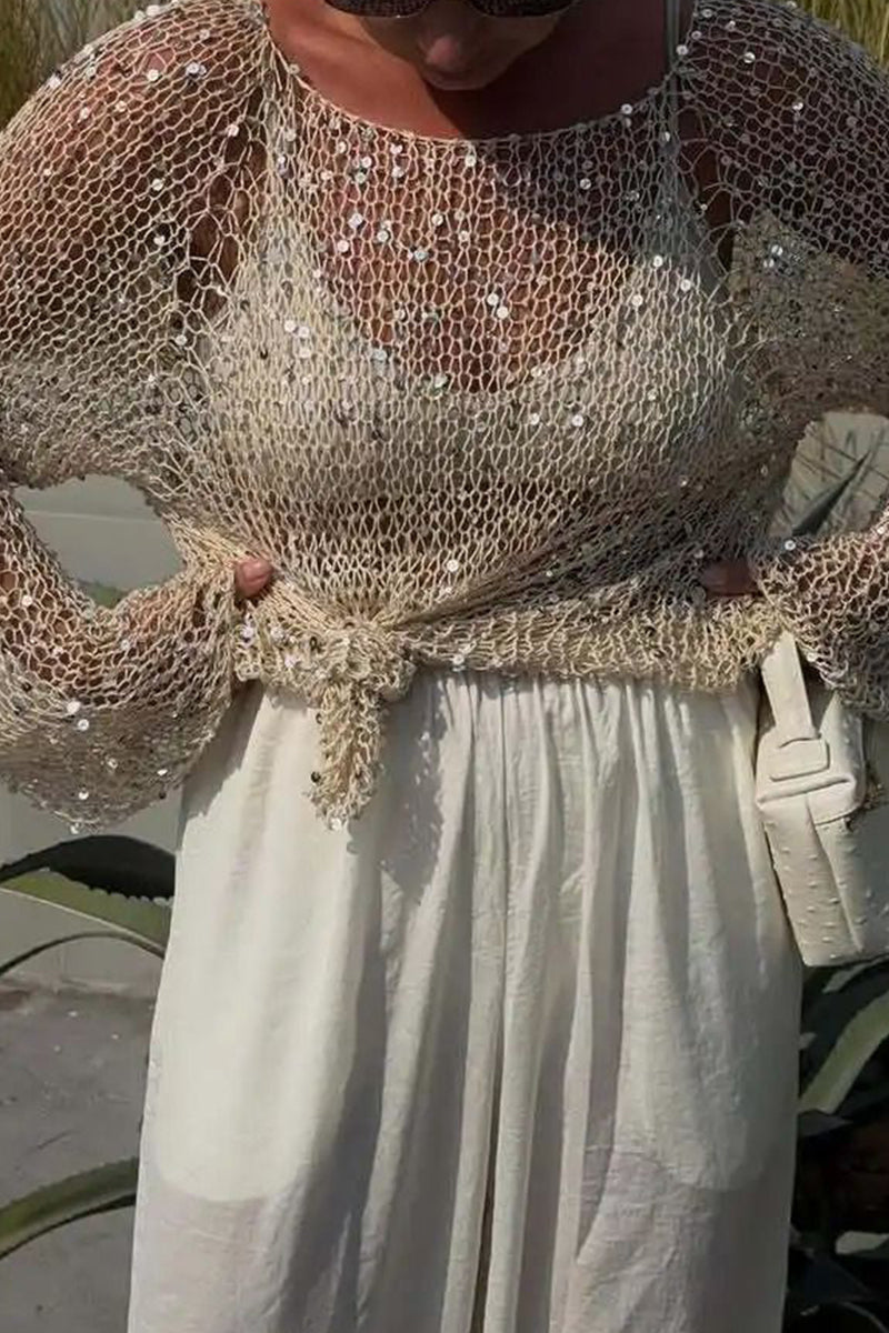 Haut de vacances ample ajouré et sequiné pour femme