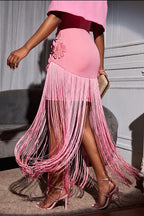 Robe longue deux pièces élégante à franges pour femme