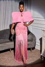 Robe longue deux pièces élégante à franges pour femme