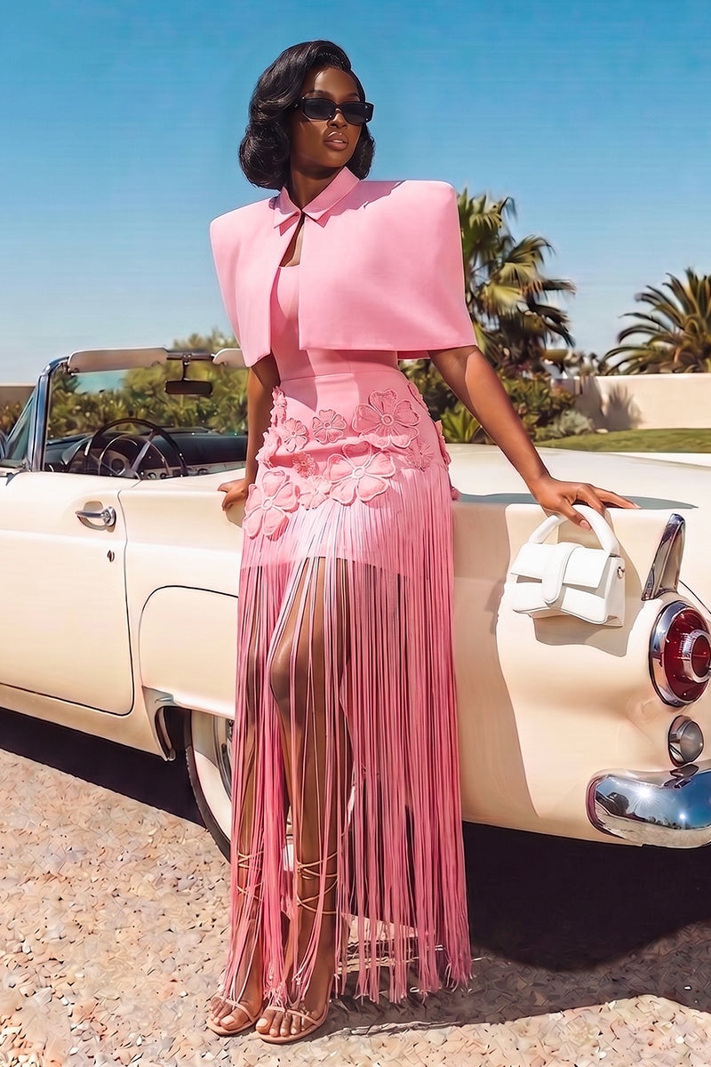 Robe longue deux pièces élégante à franges pour femme
