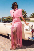 Robe longue deux pièces élégante à franges pour femme