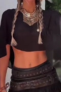 Haut de vacances ample pour femme, avec ourlet asymétrique, ou short avec ceinture et pampilles