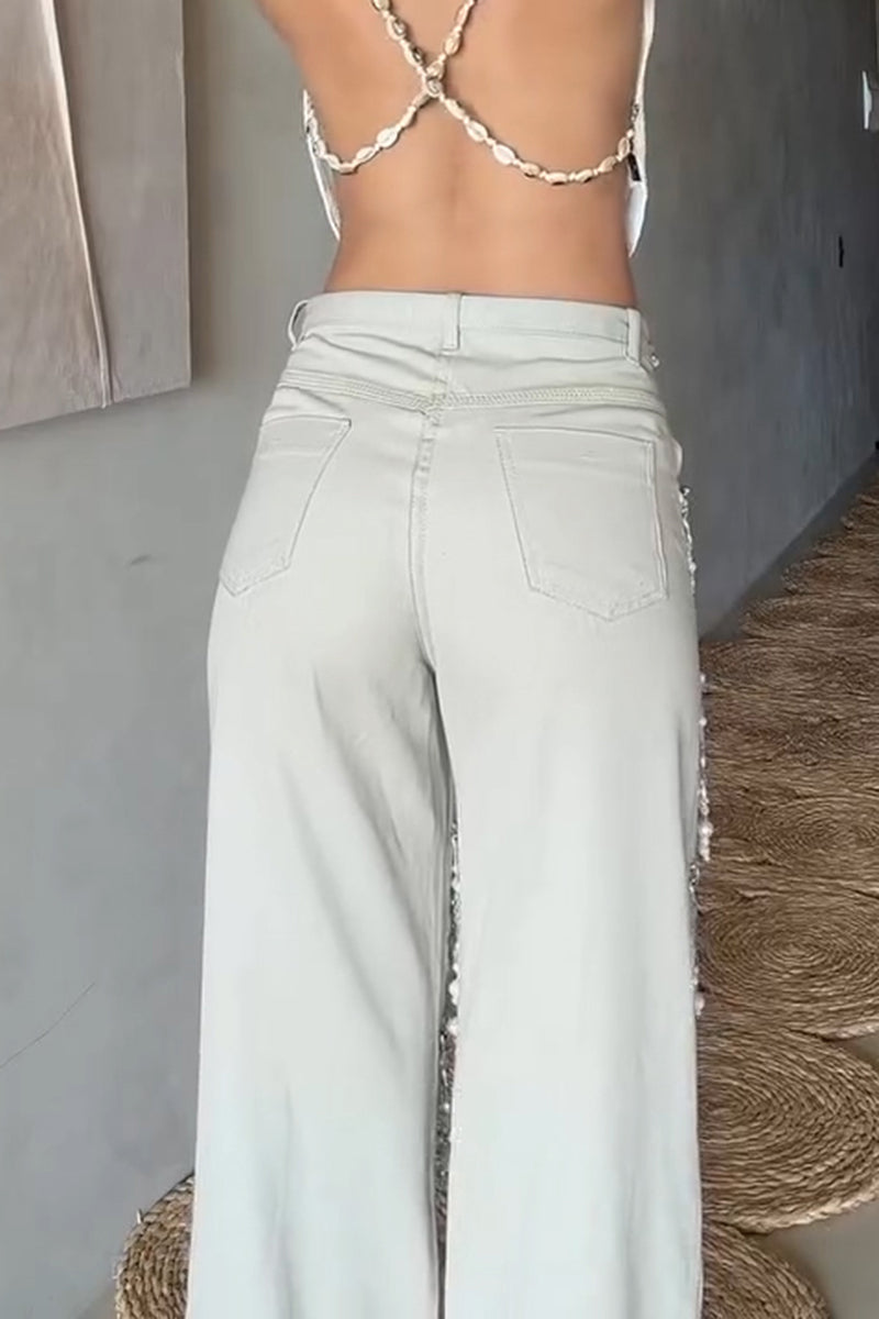 Pantalon orné de perles et de franges - Meilleures ventes mode femme