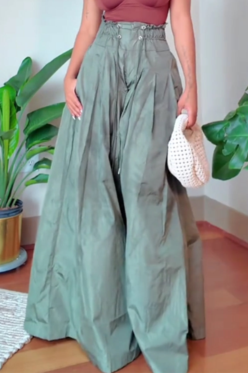 Pantalon large ample à cordon de serrage pour femme