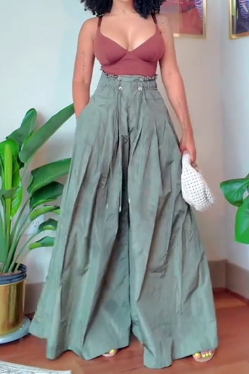 Pantalon large ample à cordon de serrage pour femme