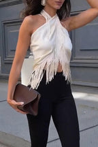 Gilet élégant à col licou et ourlet drapé pour femme