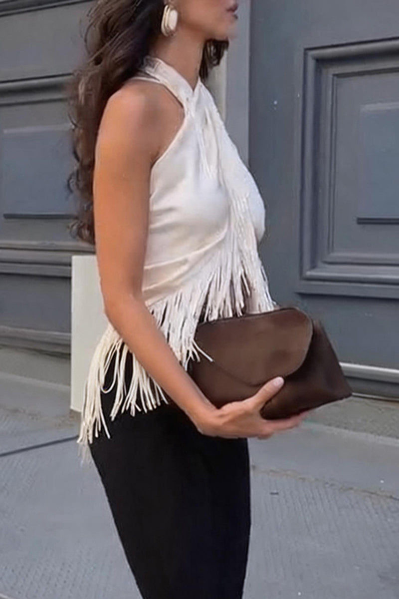 Gilet élégant à col licou et ourlet drapé pour femme