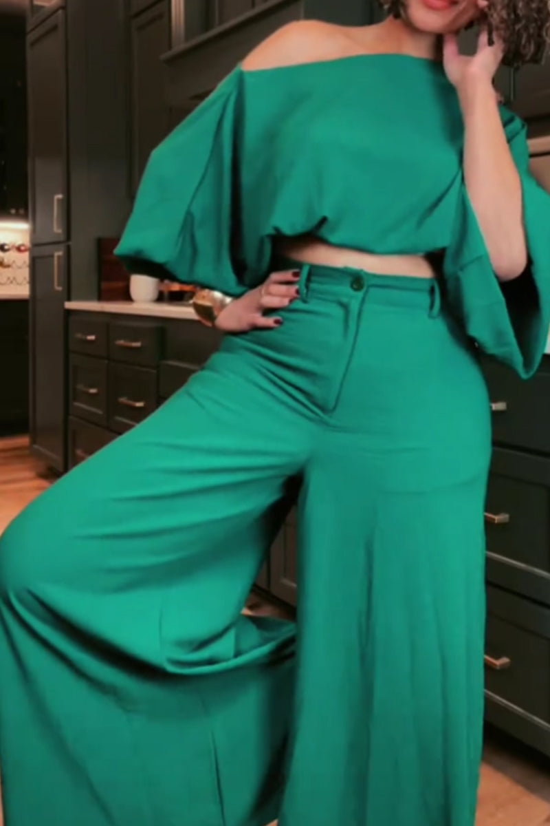 Haut court décontracté pour femme ou pantalon ample à jambes larges