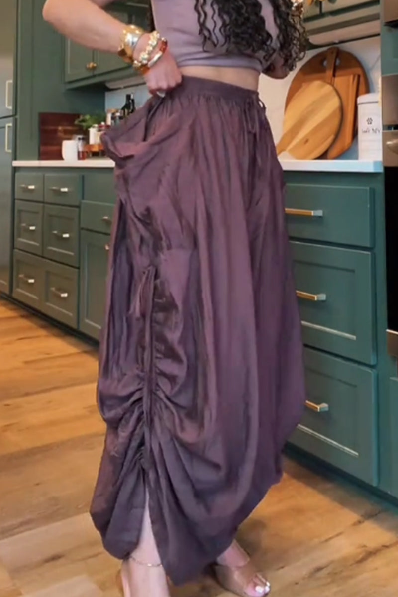 Pantalon décontracté ample à taille élastique et jambes larges pour femme