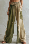 Pantalon décontracté large femme à blocs de couleurs