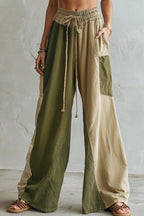 Pantalon décontracté large femme à blocs de couleurs