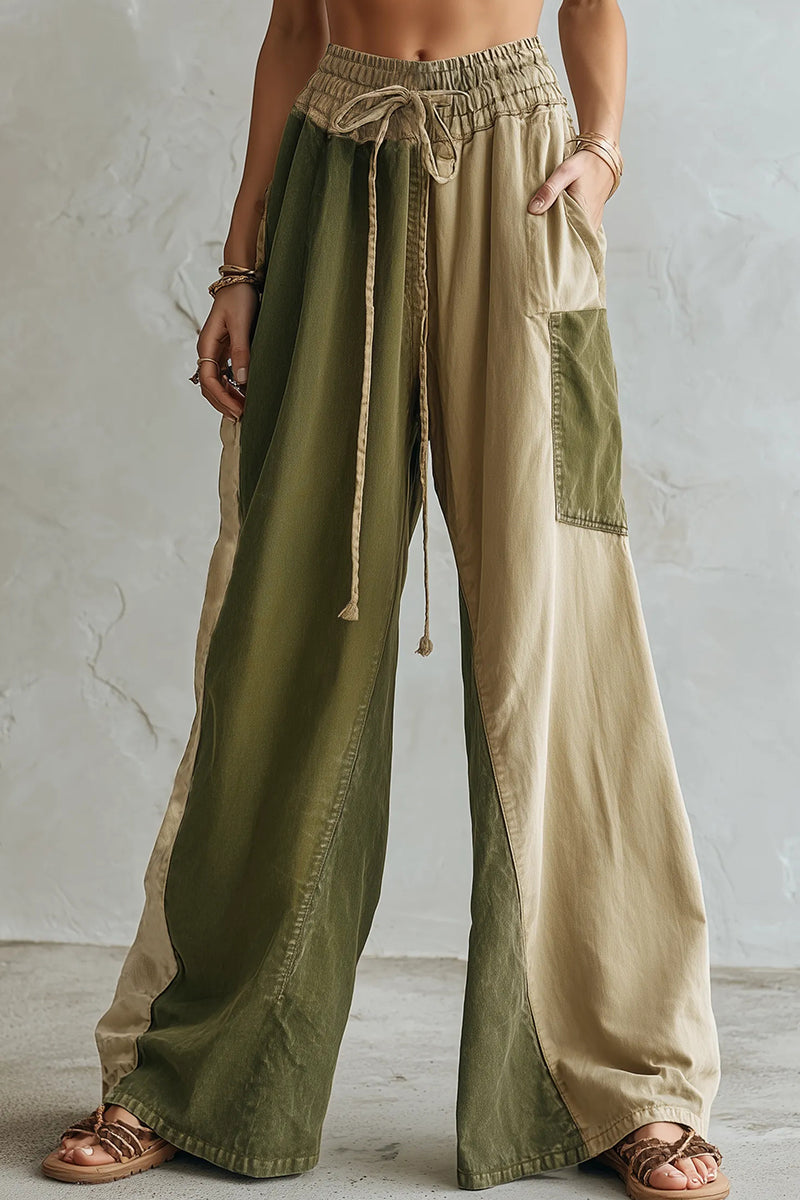 Pantalon décontracté large femme à blocs de couleurs
