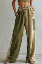 Pantalon décontracté large femme à blocs de couleurs