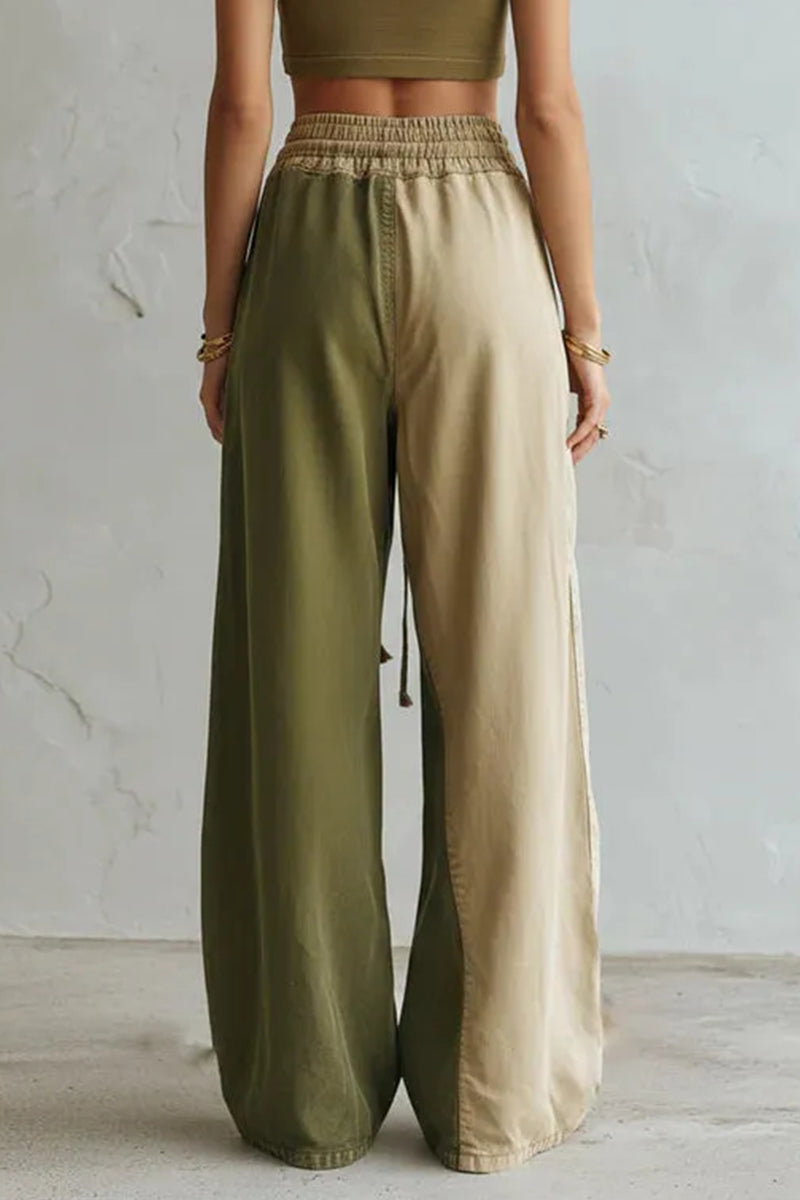 Pantalon décontracté large femme à blocs de couleurs