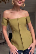 Haut élégant et décontracté pour femme, couleur unie, coupe asymétrique à une épaule, boutonnage simple.