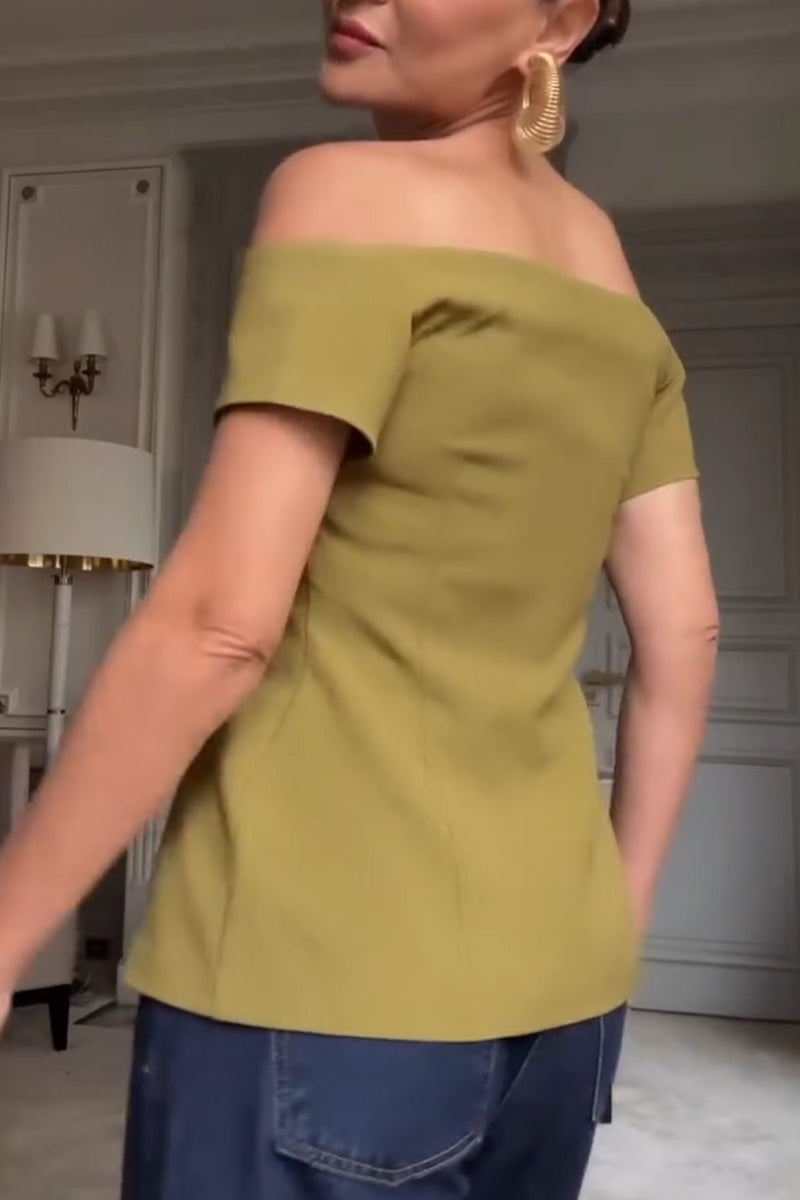 Haut élégant et décontracté pour femme, couleur unie, coupe asymétrique à une épaule, boutonnage simple.