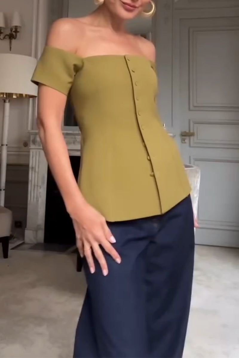 Haut élégant et décontracté pour femme, couleur unie, coupe asymétrique à une épaule, boutonnage simple.