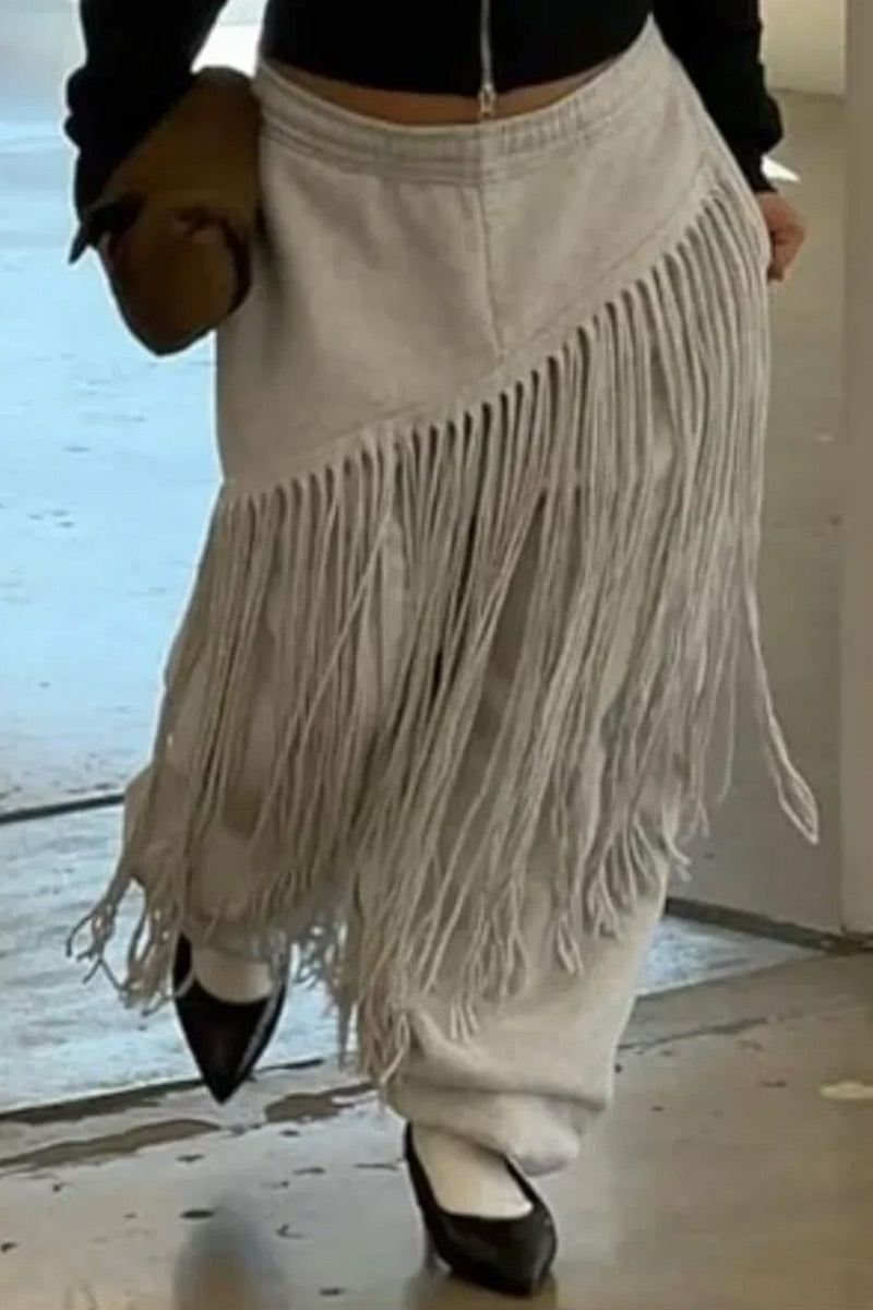 Pantalon de jogging taille haute élastiquée à bords roulés, avec franges brutes effilochées, pour femme
