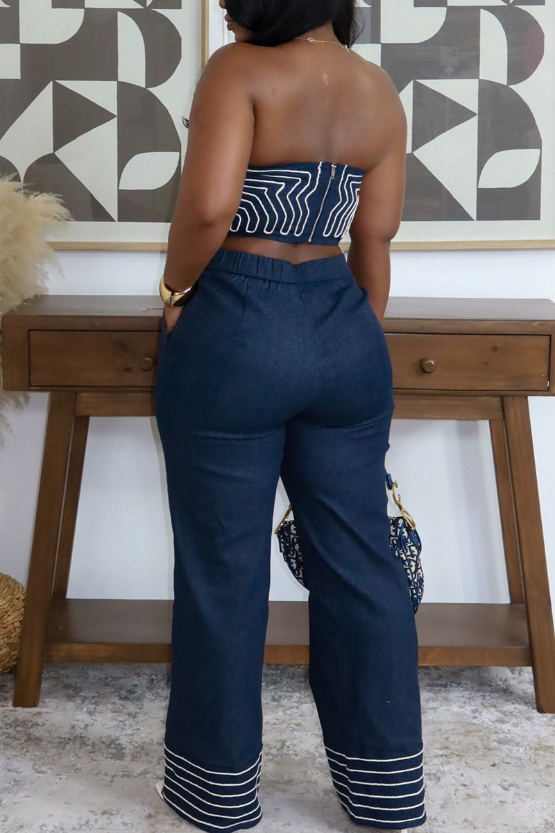 Haut de vacances sexy sans bretelles, ajusté, imprimé color block, ou pantalon large color block pour femme
