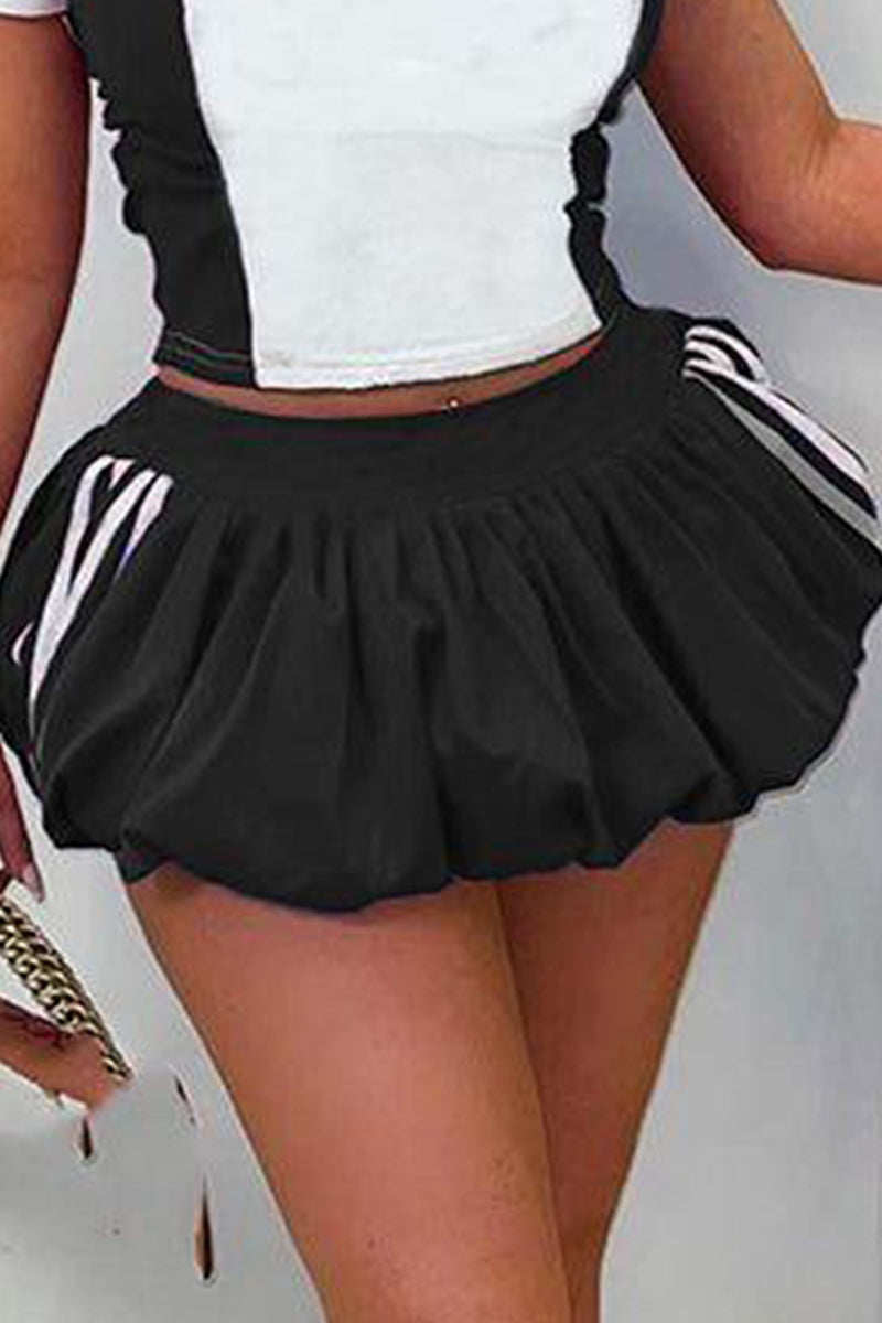 Top court à col color-block décontracté pour femme ou Mini-jupe tulipe color-block rayée