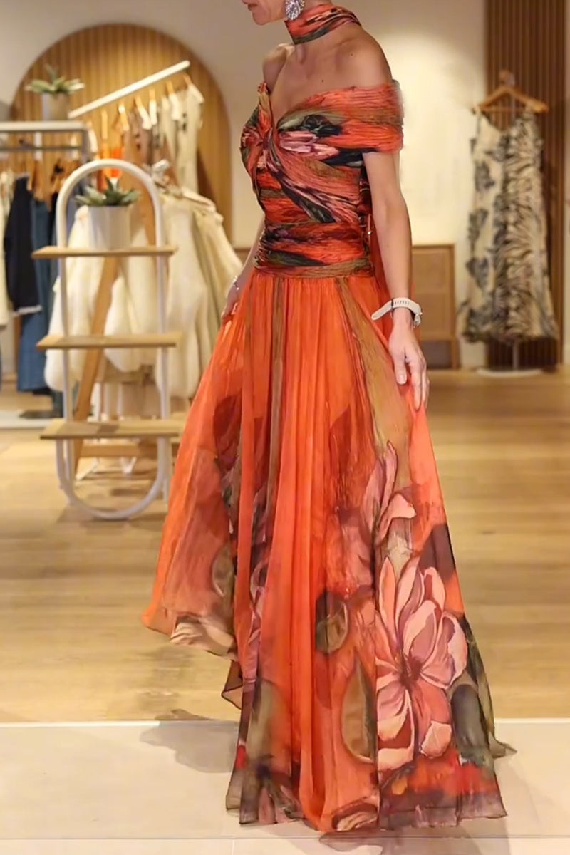 Robes longues décontractées élégantes pour femmes, imprimées, asymétriques, cintrées à la taille