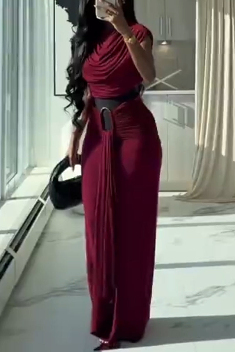 Robes longues élégantes à col rond et taille cintrée pour femme