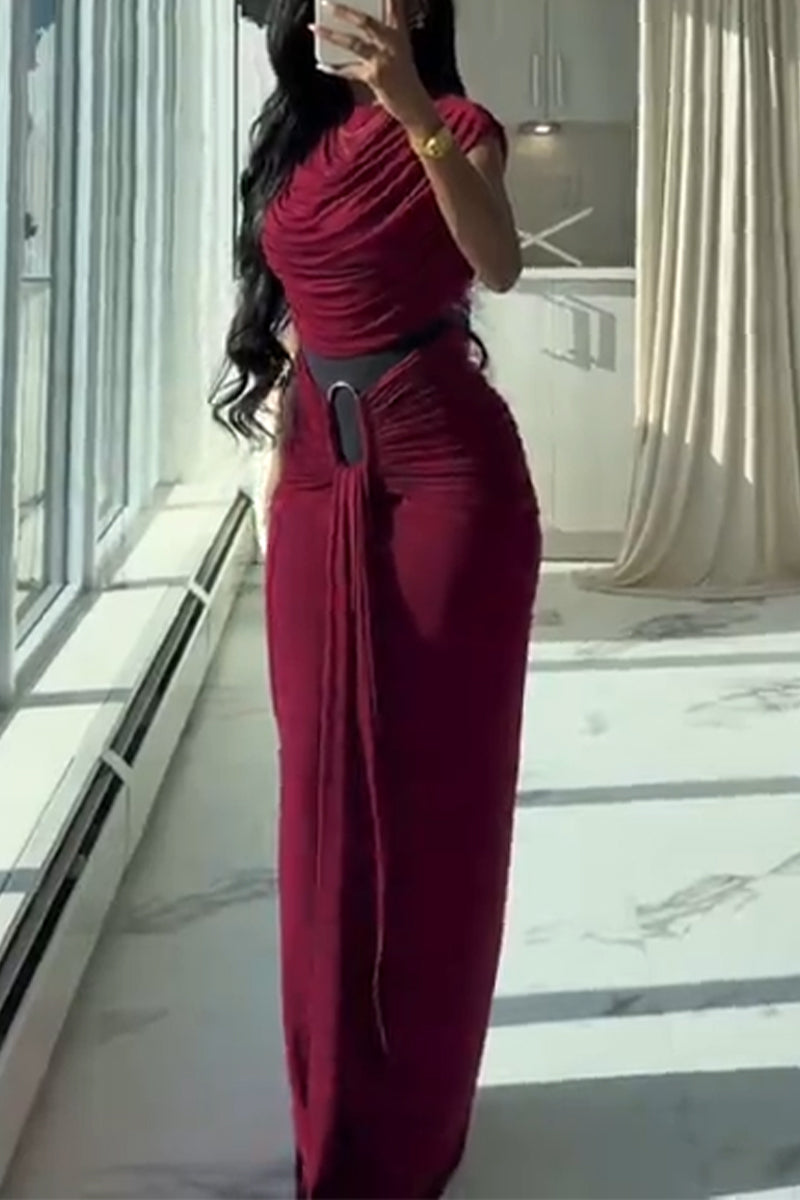 Robes longues élégantes à col rond et taille cintrée pour femme
