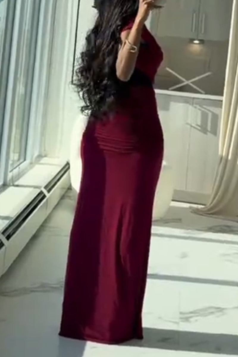 Robes longues élégantes à col rond et taille cintrée pour femme
