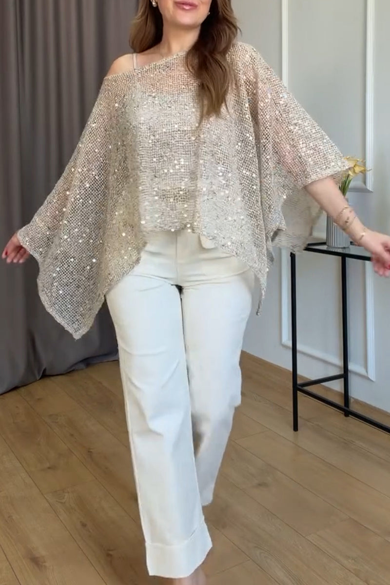 Haut transparent décontracté en résille à sequins pour femme