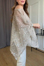 Haut transparent décontracté en résille à sequins pour femme