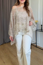Haut transparent décontracté en résille à sequins pour femme