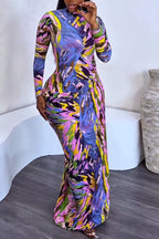 Robes longues décontractées élégantes et colorées à col rond et coupe ajustée pour femmes