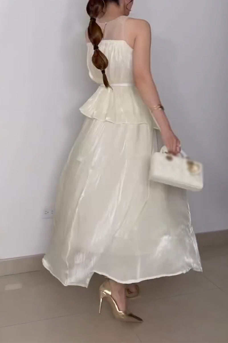Ensemble décontracté élégant pour femme : haut sans manches à col rond avec strass et jupe mi-longue