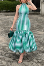 Robe à rayures élégante et ajustée pour femme avec ourlet tulipe